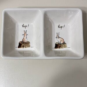 Rae Dunn Artisan Collection Bunny Rabbit Divided Hip Hop Ceramic Dish Tray
